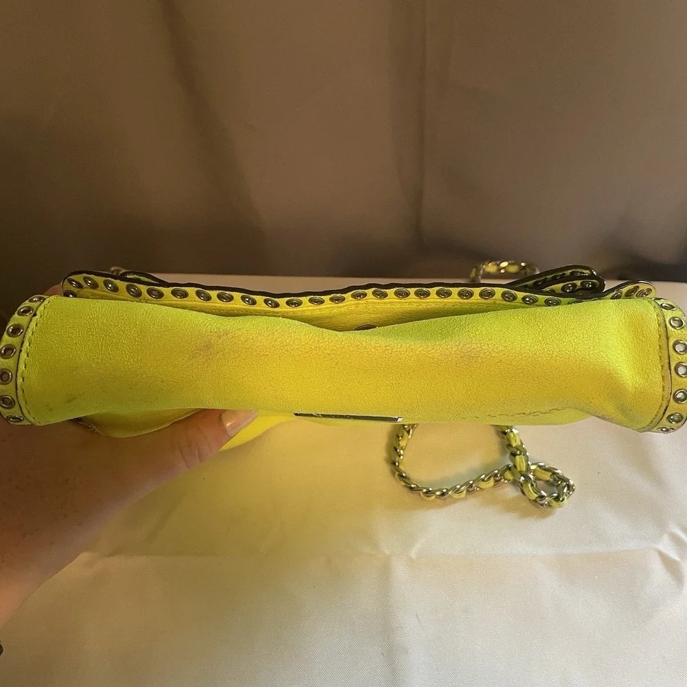 Rebecca Minkoff Bow Studded Shoulder Crossbody Bag Purse Neon Yellow Chain Strap